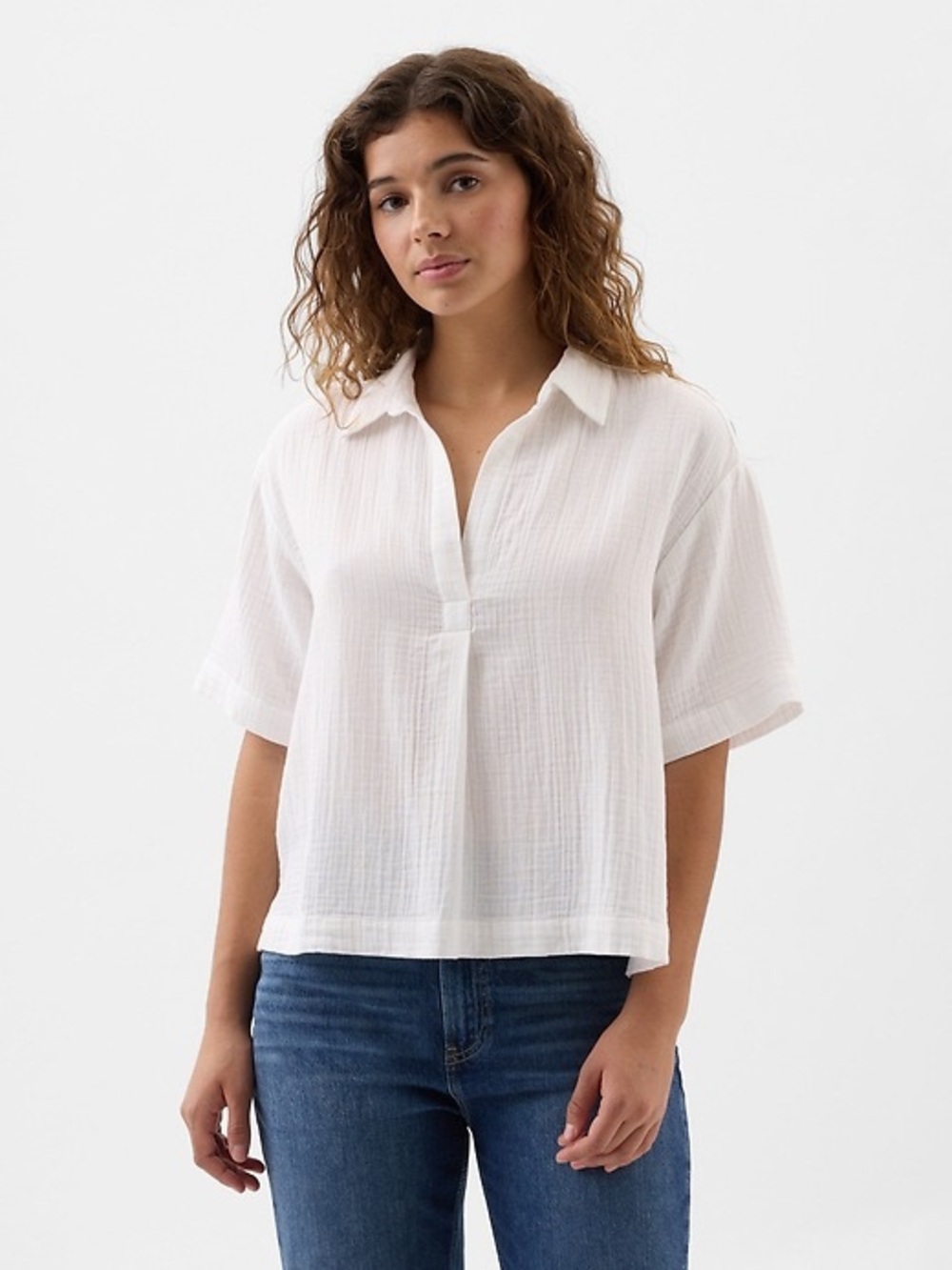 Gap Relaxed Gauze Popover Top • White